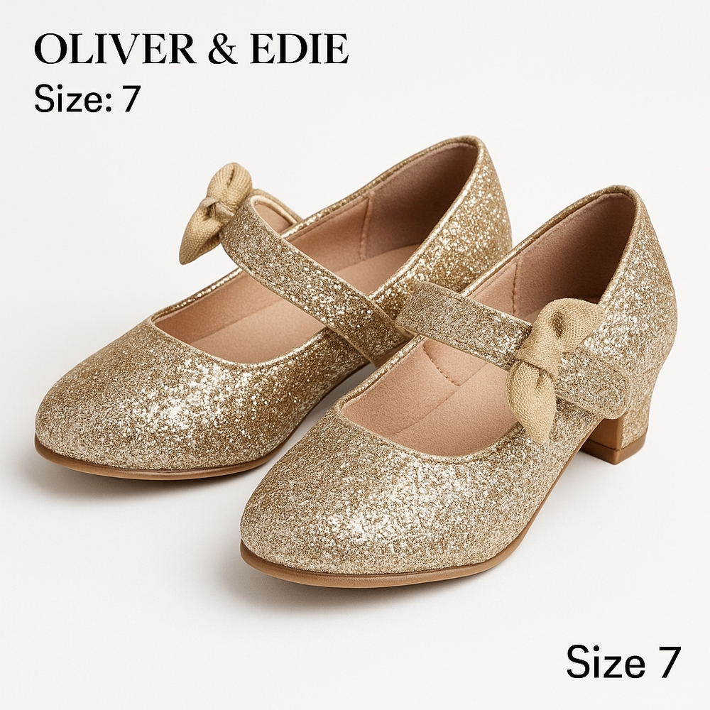 Oliver & Edie Girls Glitter Dress Shoes – Gold Size 7